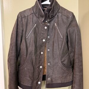 Danier Chocolate Leather Jacket with High Collar
